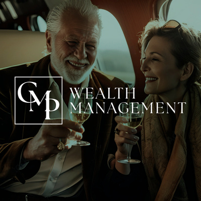 Negative (white) CMP Wealth Management logo overlaid photo background
