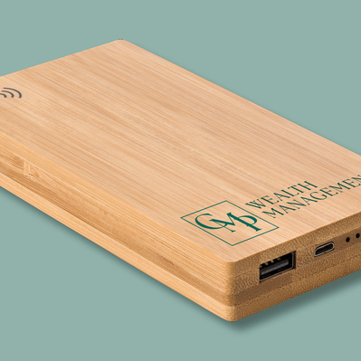 CMP logo printed on bamboo power bank