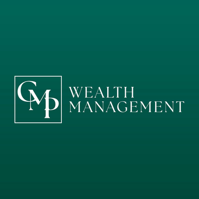 Negative (white) CMP Wealth Management logo on green gradient background
