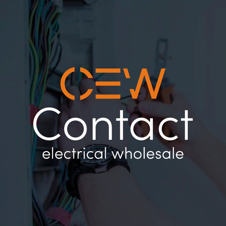 Contact Electrical Wholesale logo overlaid electrician image
