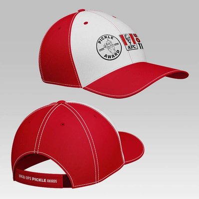 KFC Pickle Award Logo on red and white cap