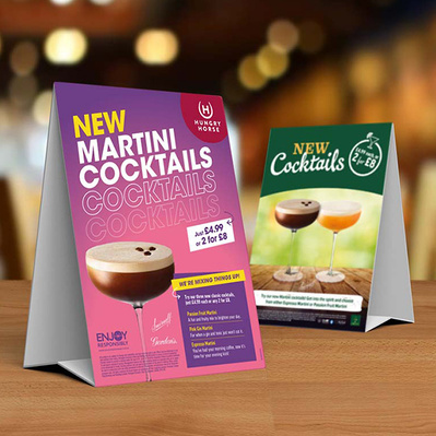 Greene King pubs cocktail promo tent cards