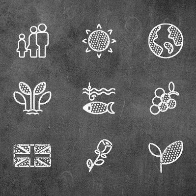 Co-op "Values" icons, chalkboard style