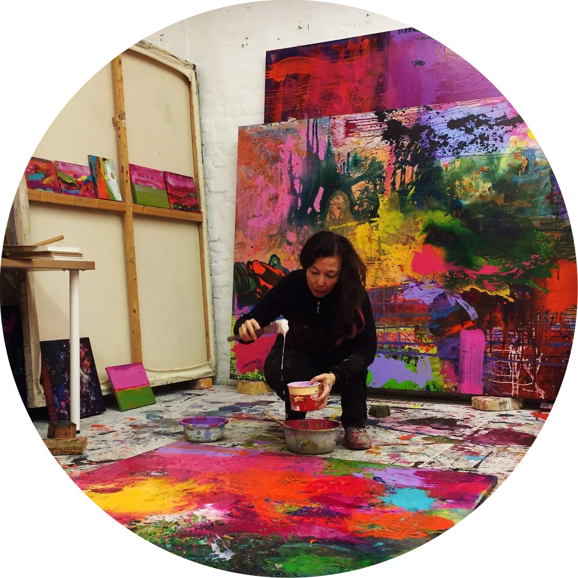 Tatiana Sophia Sainz in the Berlin studio working at large scale paintings