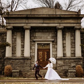 Couple running through the woods of Chatham-Essex Kent County