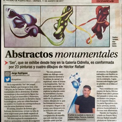 Art News - El Nuevo Dia's article about Hector Rafael's solo exhibition Revelaciones.