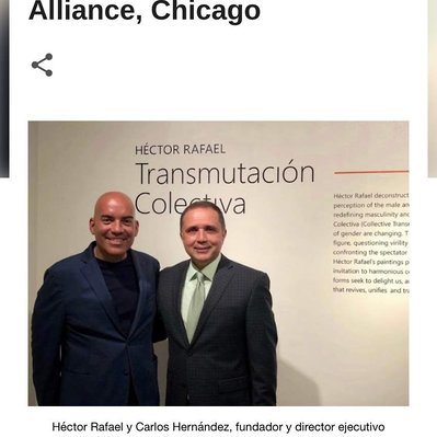 Puerto Rico Art News article about Héctor Rafael's solo exhibition "Transmutación Colectiva" at the Puerto Rican Arts Alliance in Chicago.
