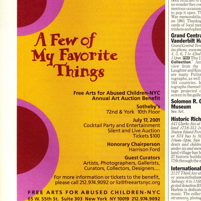Press release of A Few of My Favorite Things at Sotheby's New York.