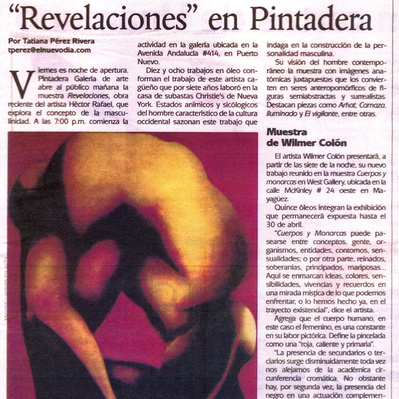 El Nuevo Dia's press article about Hector Rafael's solo exhibition Revelaciones.