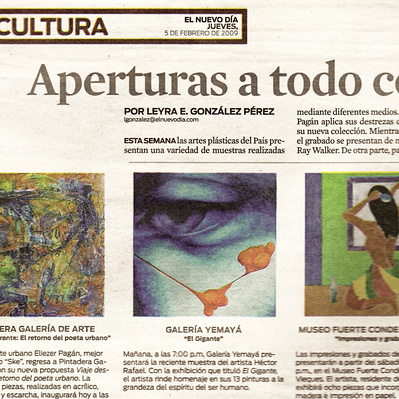 Press release of exhibitions in El Nuevo Dia's Cultura.