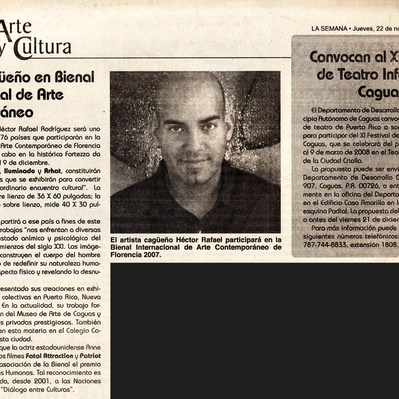 Press article about Hector Rafael in Florence Biennial.