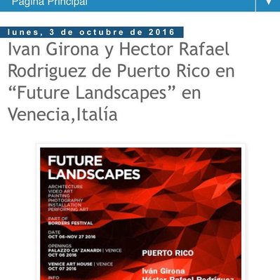Puerto Rico Art News article about Future Landscapes exhibition in Venice.