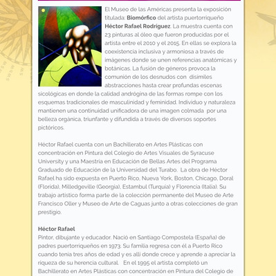 Museum article about Hector Rafael's solo exhibition Biomorfico.
