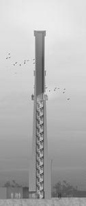 Section through the chimney, which is at the same time a new viewing point in the city and a symbol of the whole industrial complex.