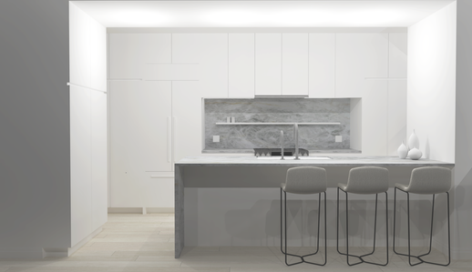Modern, minimal design of the kitchen renovation in Manhattan, New York City.