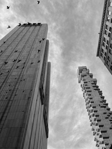 Jenga Tower - 56 Leonard Street, Herzog & de Neuron architecture. TriBeCa, New York City. B&w photography of architecture.
