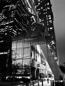 City lights. Hudson Yards, New York City. B&w photography of architecture.