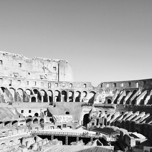 Colosseo interior, Rome, Italy. B&w photography.