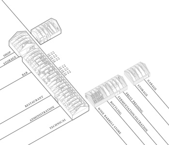 Drawing of the functional division inside each building of the complex.