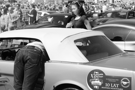 Mustang car show. B&w photography. Warsaw, Plac Defilad.