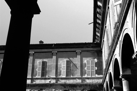 Pinacoteca di Berra. Italy. B&w photography of city architecture.