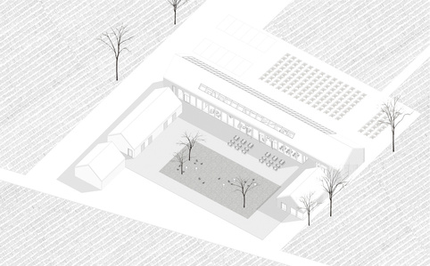 Axonometric projection of the winery and wine tasting pavilion complex.