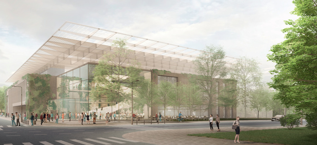 Elevation of the building with sustainable architectural solution - vertical garden