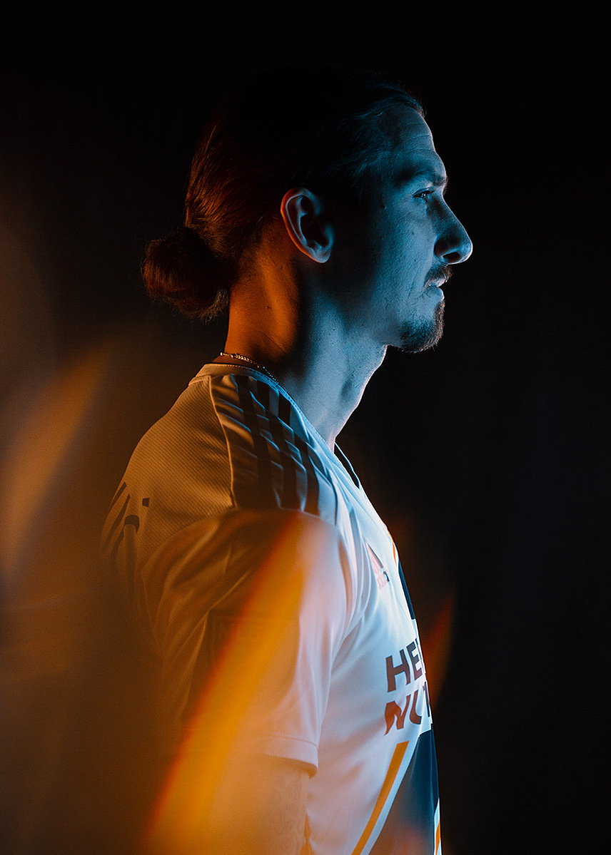 Professional soccer player Zlatan Ibrahimovic photographed for Soccer Bible.