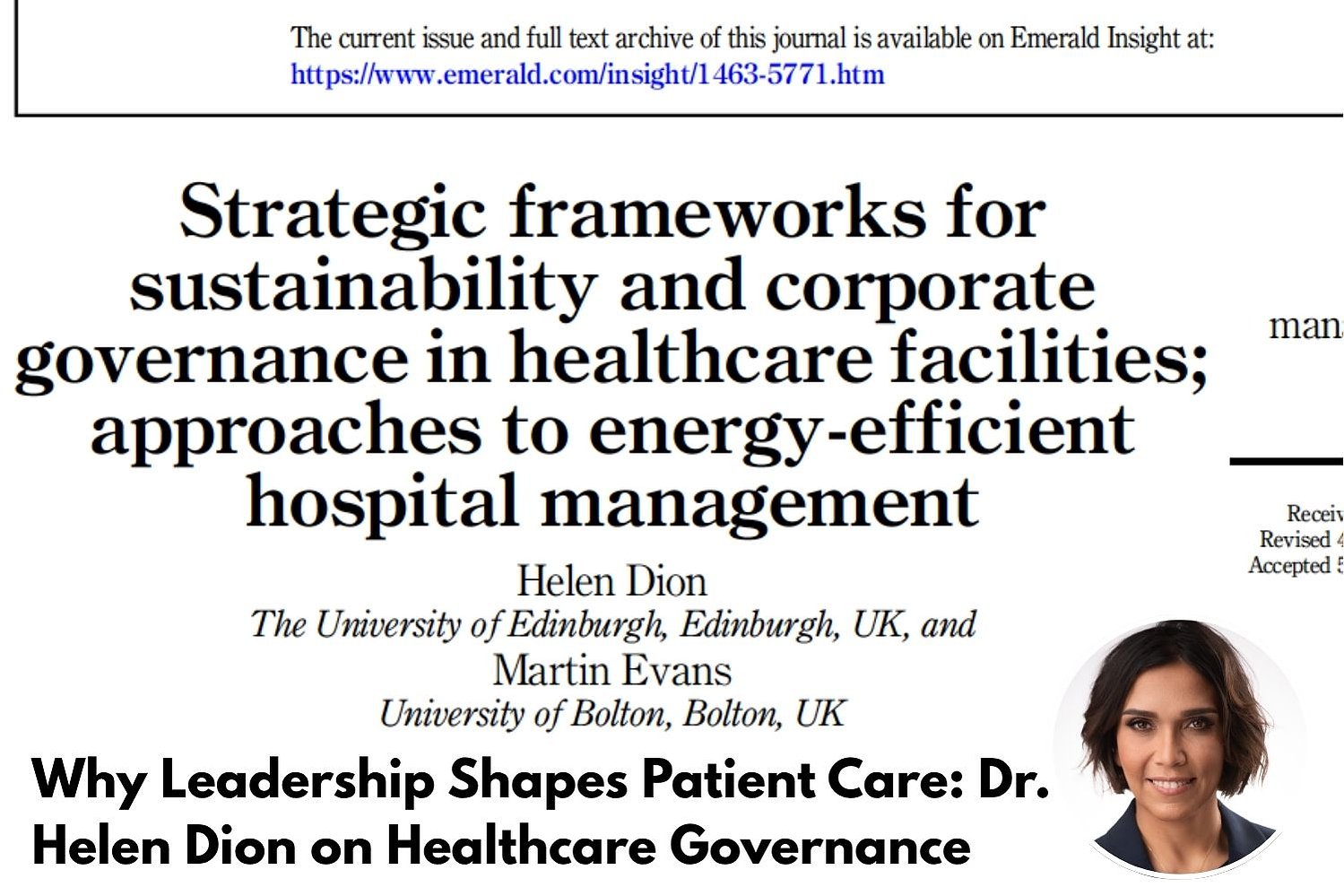 Snapshot of Dr. Helen Dion’s academic research on healthcare leadership, grounded in her practice at Country Hills Medicentres and Mount Royal Medicentres. Based in Northwest Calgary and currently accepting new patients.