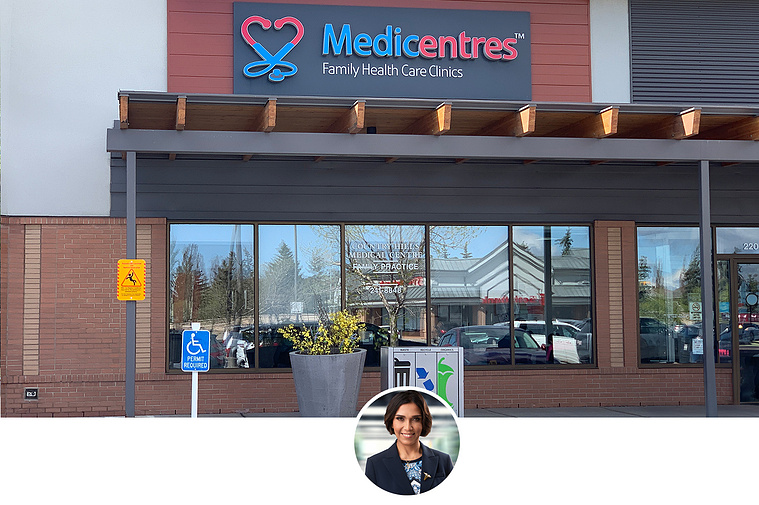 Dr. Helen Dion at Country Hills Medicentres in Calgary, welcoming new patients to her family practice focused on preventive care, women’s health, and chronic disease management.