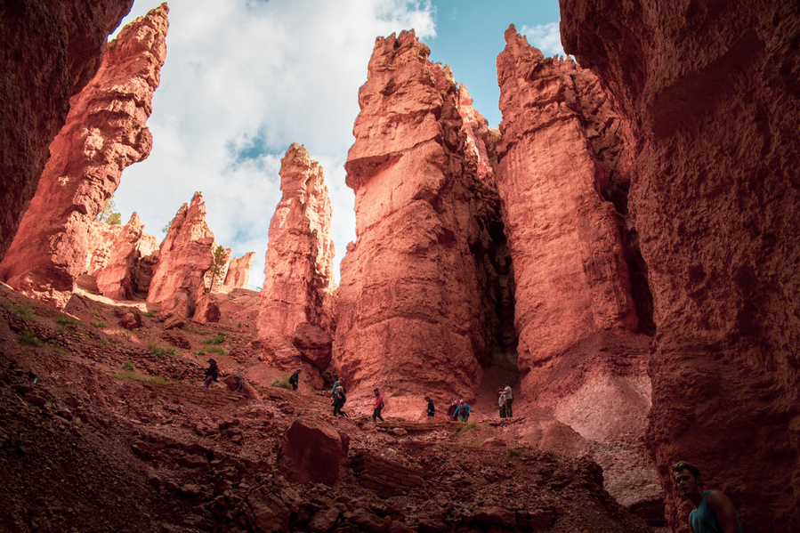 Hikers make their way through the canyons  at  Bryce Canyon National Park