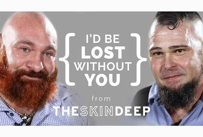 Two men with beards look lovingly at each other with the text "I'd be lost without you" between them. 