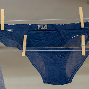 Heavily starched underwear hanging on a clothing line