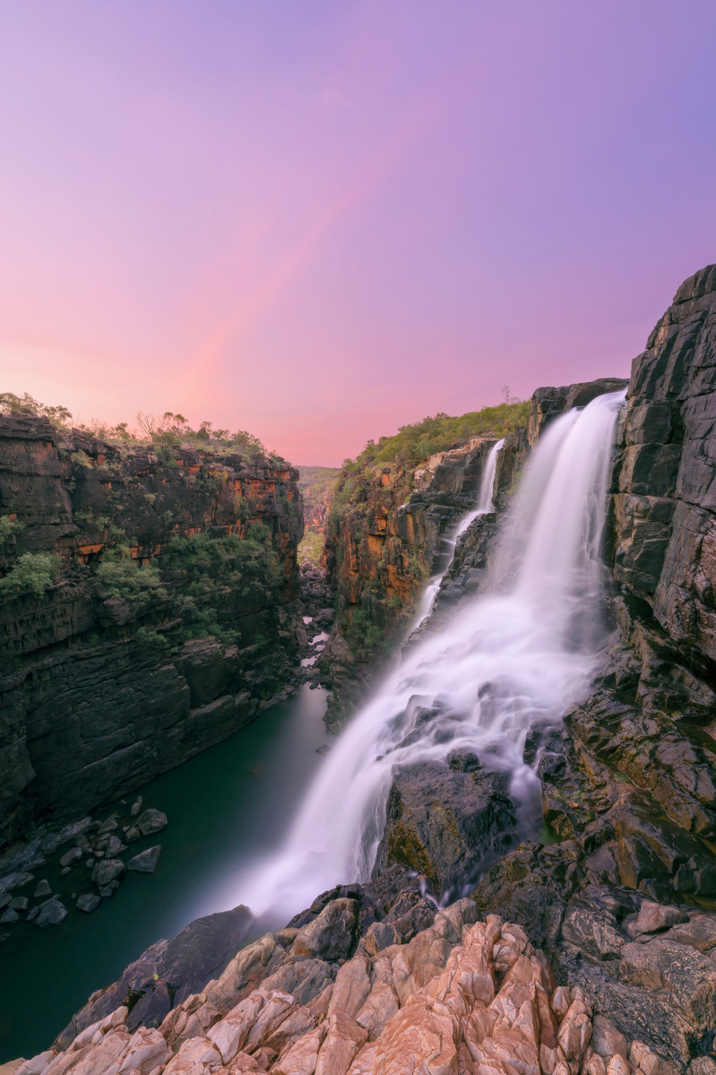 Big Mertens falls is a large waterfall at the Mitchell Plateau.