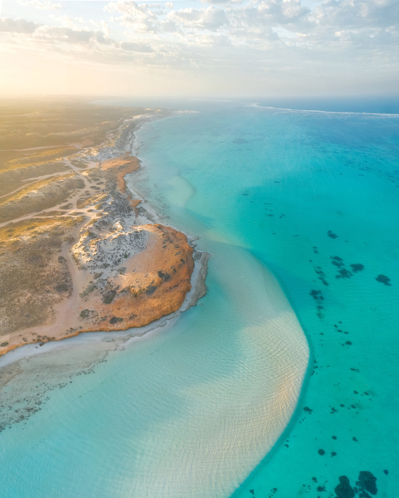 Turquoise water along the coastline of the Ningaloo Reef.