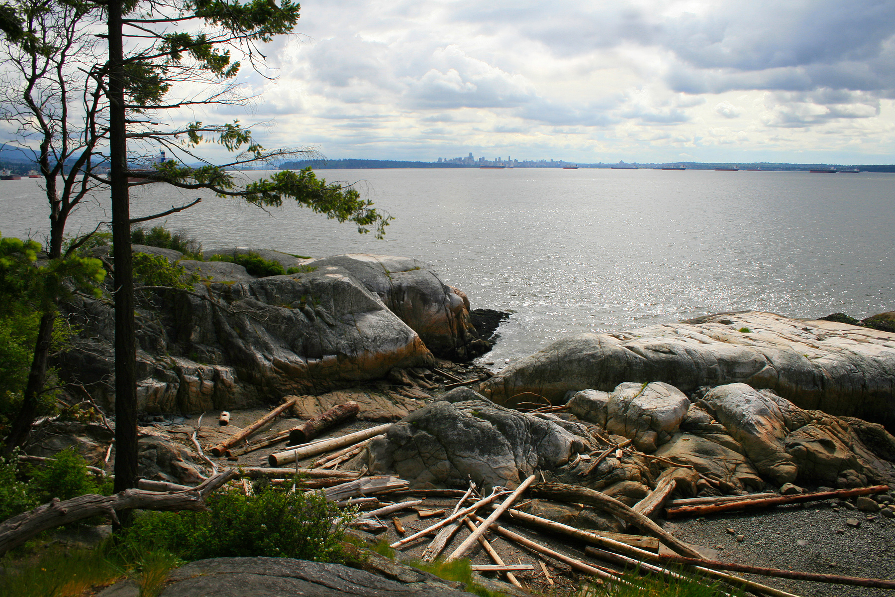 The view from Lighthouse Park in West Vancouver looking across Burrard Inlet to downtown Vancouver, British Columbia, Canada.