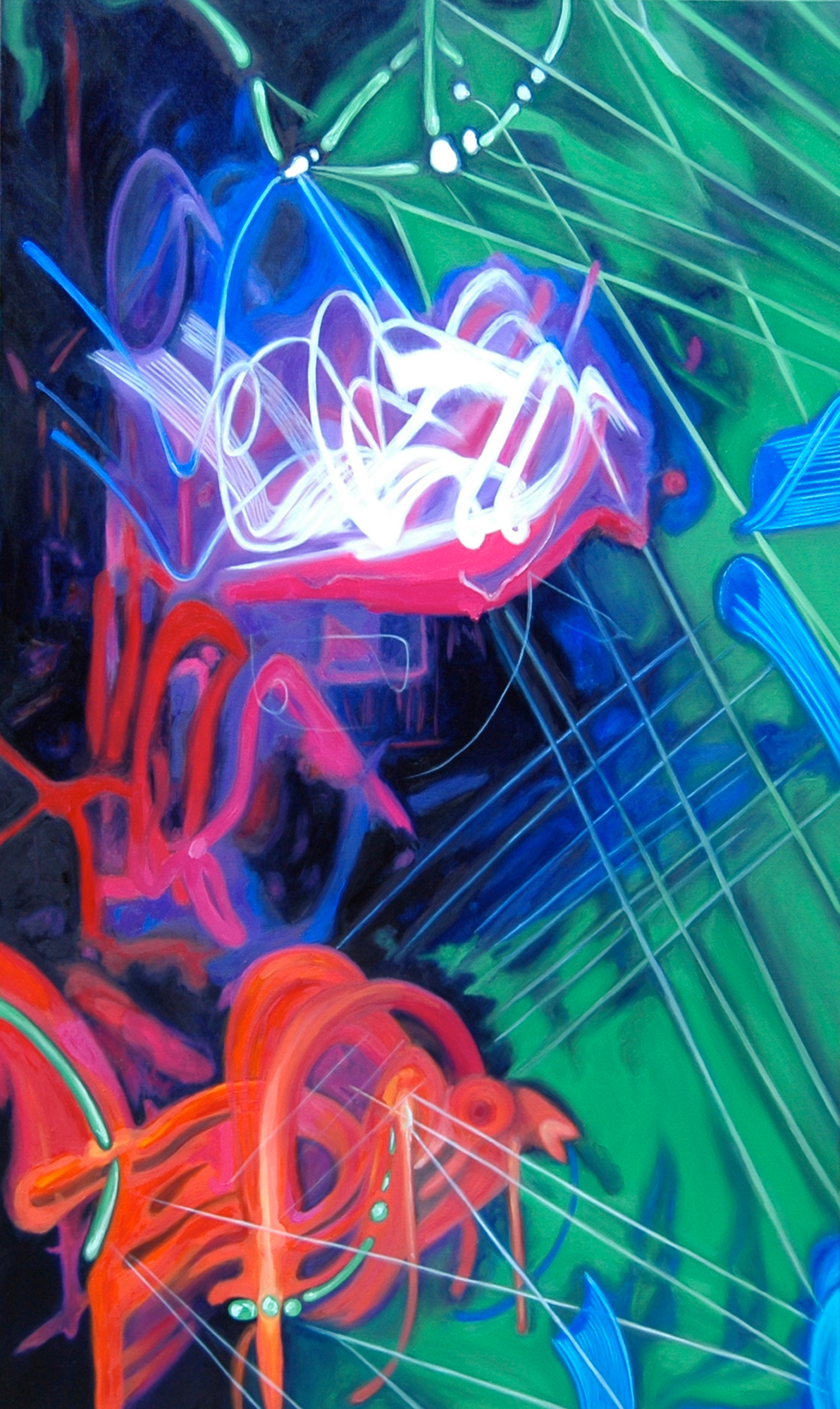 A 60” x 36” oil on canvas titled Robotique Majestique, created by Leigh Ann Williams - Hickey in 2010.