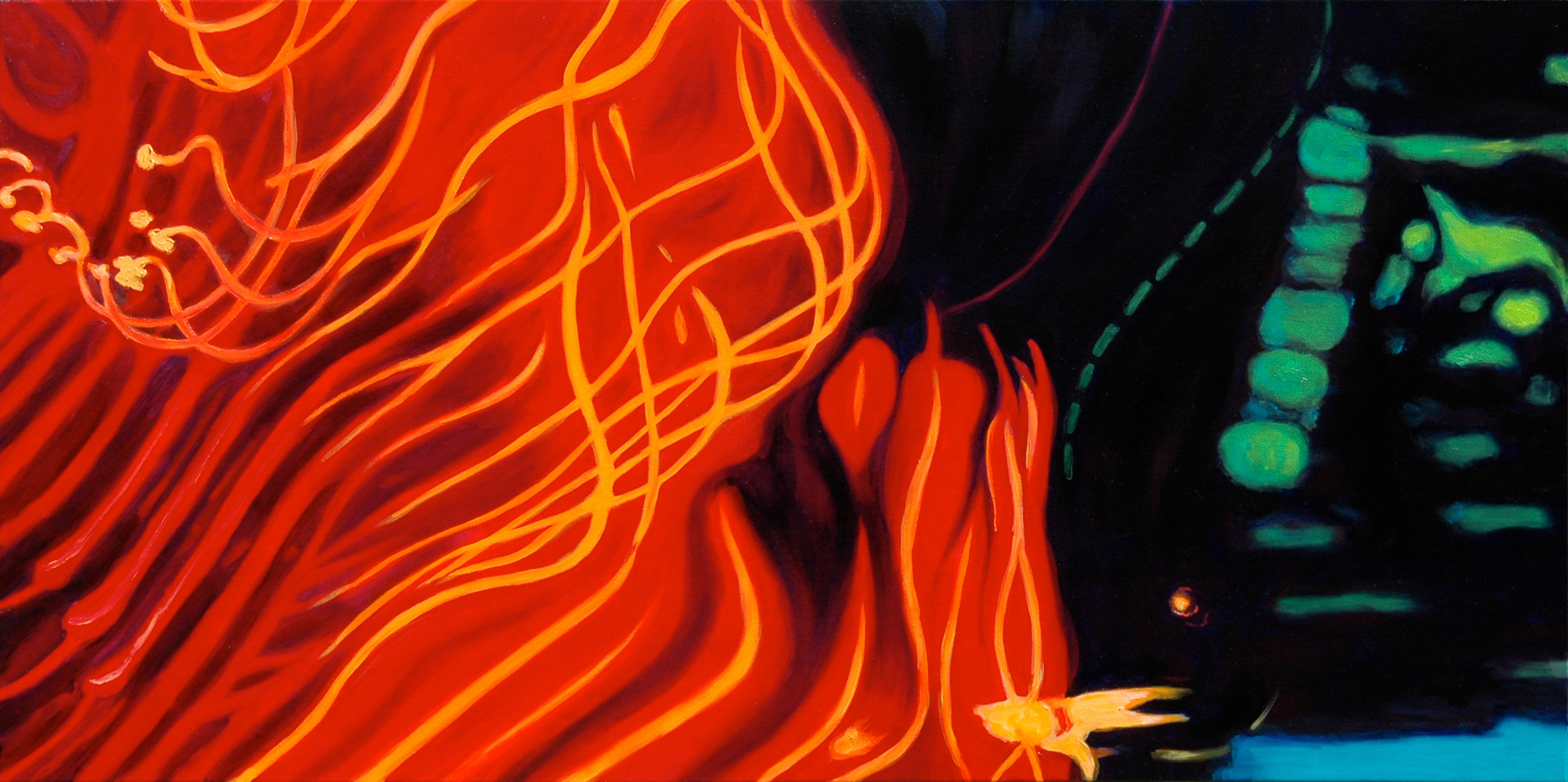 A 48" x 24" oil on canvas titled A Tribes Flora, created by Leigh Ann Williams - Hickey in 2010.