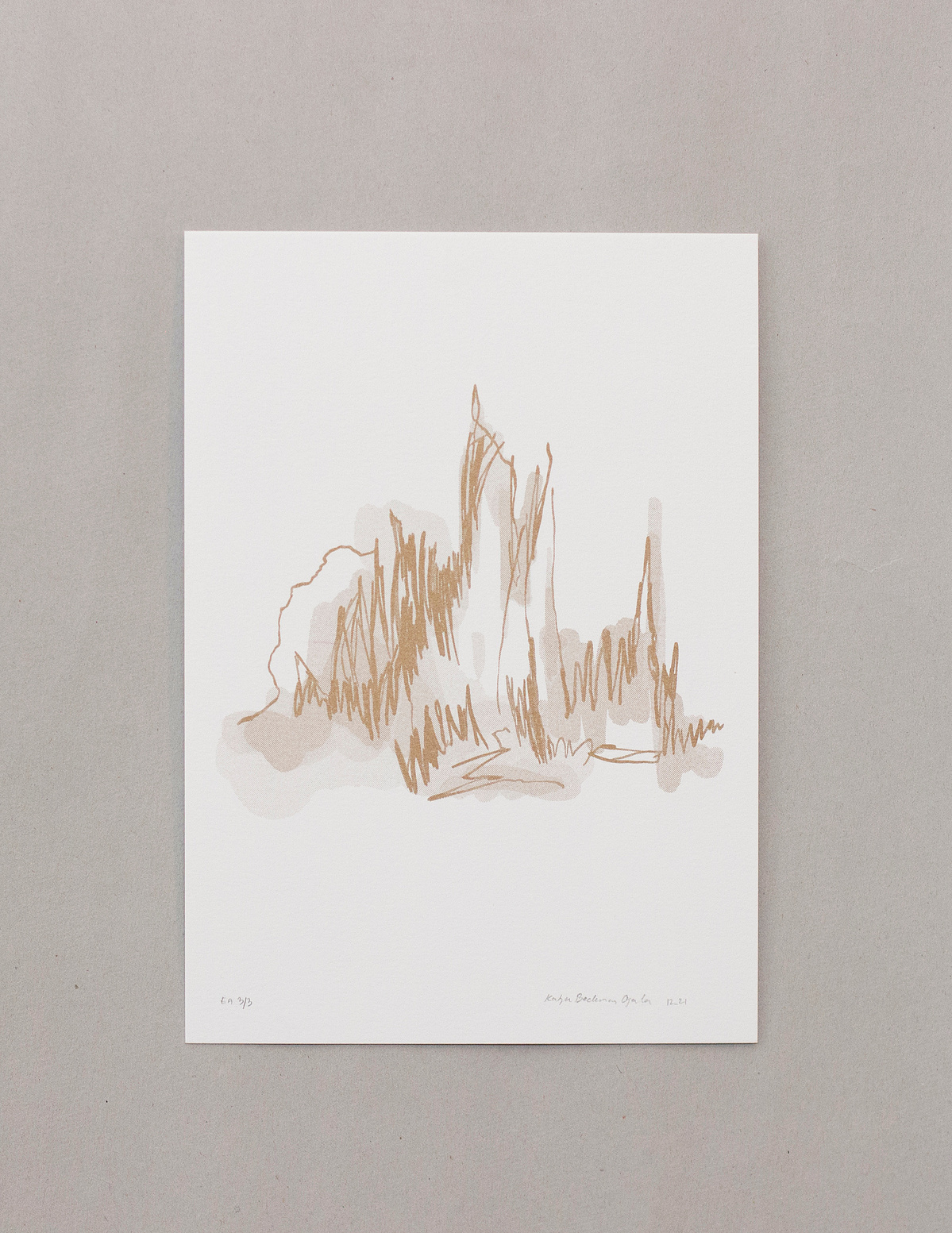 Golden landscapes
Art print of an illustration
Risograph print in metallic gold
Landscape drawing