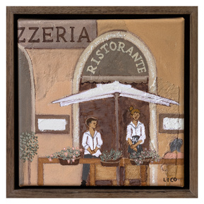 Pizzeria artwork, painting of pizza restaurant in Florence Italy by Marissa Lico.
