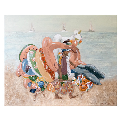 'Beach Games' painting of inflatable toys at the beach for your home by Marissa Lico.