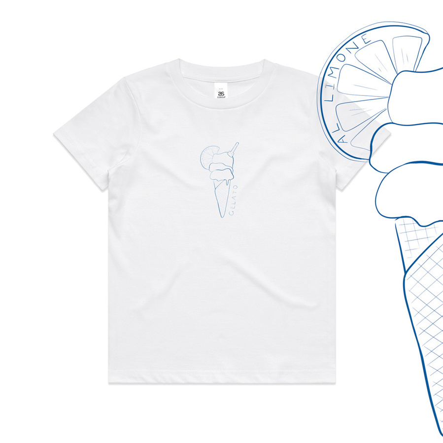 'Gelato' kids tee, Front Blu Blue, Marissa Lico, Bambini collection.