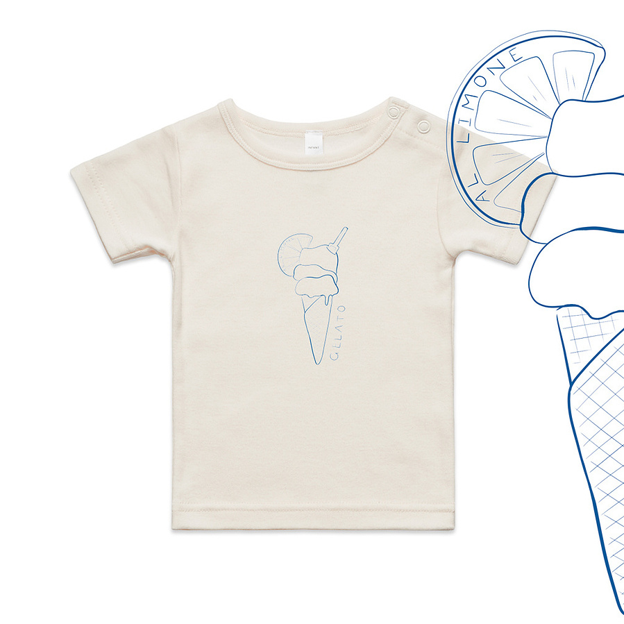 'Gelato' infants tee, front Blu Blue, Marissa Lico, Bambini Collection.