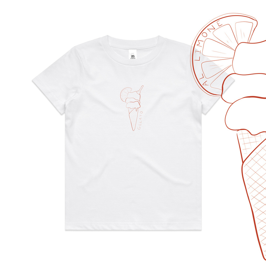 'Gelato' kids tee, Front Rosso Red, Marissa Lico, Bambini collection.
