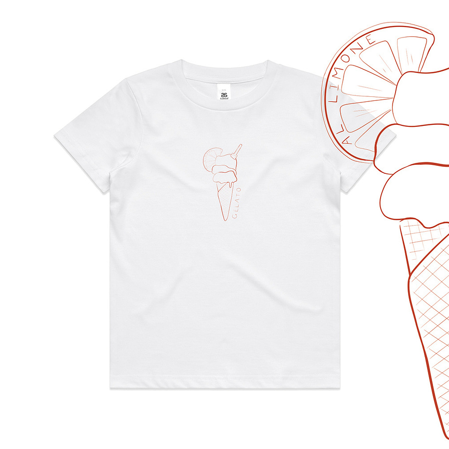 'Gelato' kids tee, Front Rosso Red, Marissa Lico, Bambini collection.