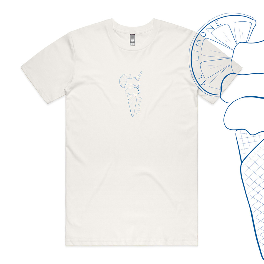 'Gelato' Adults Tee Front, Blu Blue, Bambini collection, Marissa Lico.
