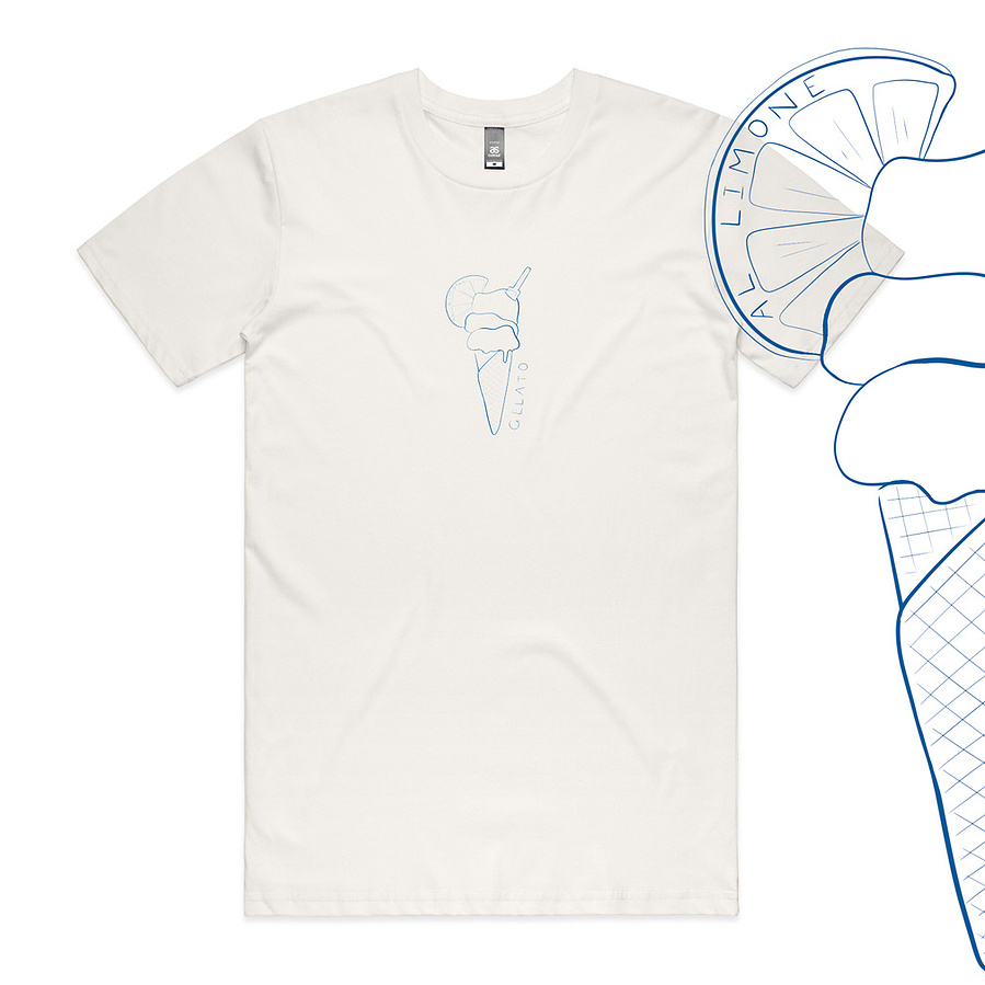 'Gelato' Adults Tee Front, Blu Blue, Bambini collection, Marissa Lico.