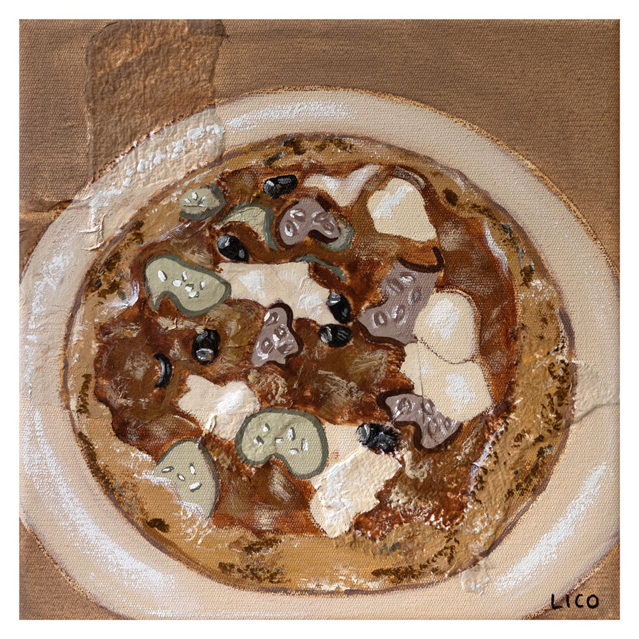 'When in Italy' wall art print Australia. Print of vegetariano pizza in Italy, Italian art print for kitchen, dining or home gallery wall, free shipping, by Australian artist Marissa Lico.
