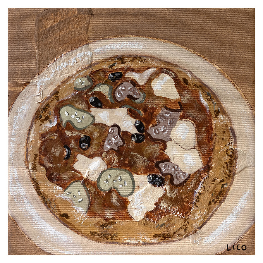 'When in Italy' wall art print Australia. Print of vegetariano pizza in Italy, Italian art print for kitchen, dining or home gallery wall, free shipping, by Australian artist Marissa Lico.