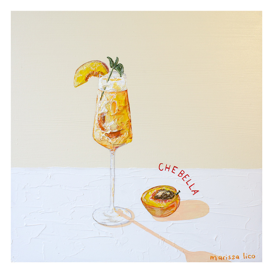 'Bellini' original painting of Bellini, an Italian cocktail, by Australian Artist Marissa Lico.